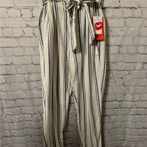 Hot Kiss Cream and Blue Cropped Pants with Stripes